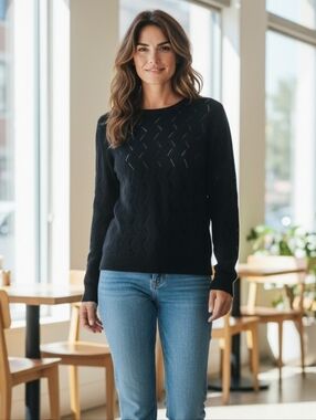 NWT 14th & Union Blue Open Knit Long Sleeve Sweater S